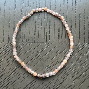Peach moonstone dainty cube bracelet SIZE 6.5’